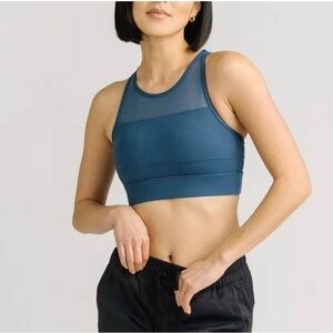 Zyia, Navy Teal Blue All Star High Impact Mesh Neck Sports Bra.